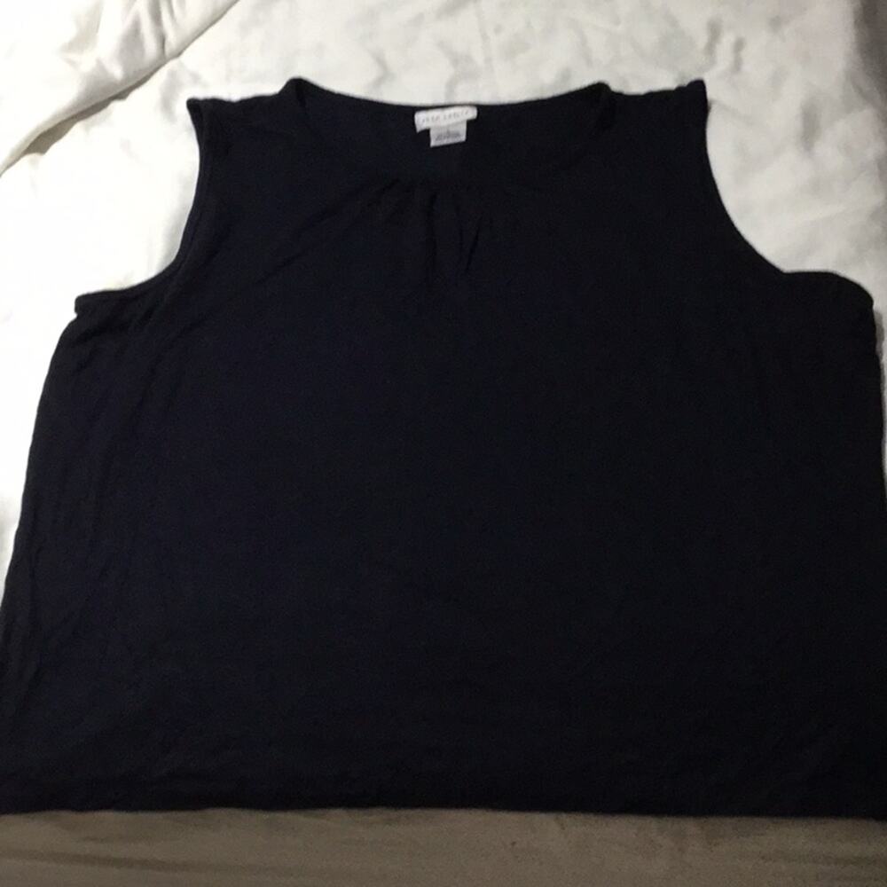 Joan Leslie deep navy shell rayon spandex L worn 1